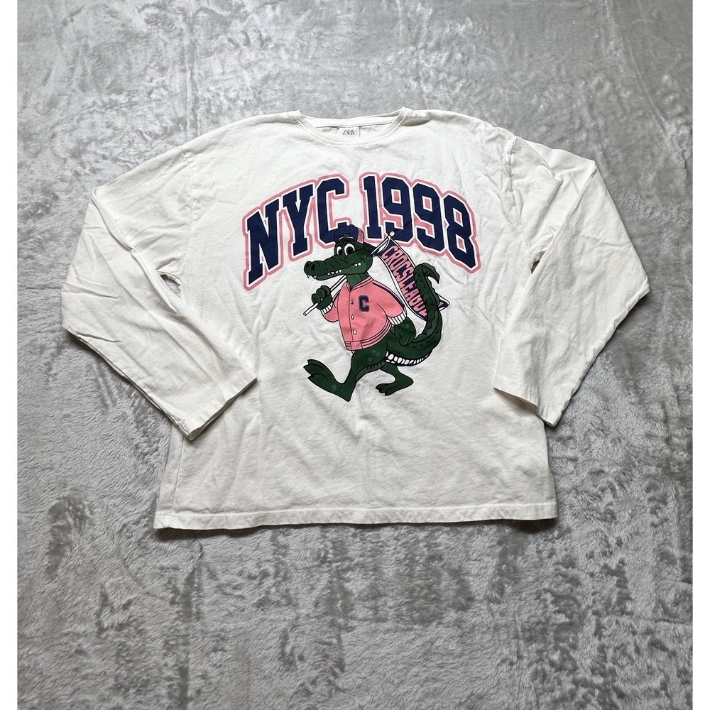 Zara  NYC 1998 Crocodile Graphic Long Sleeve T-Shirt Cream Size 13-14 164cm